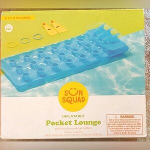 Sun Squad Blue Inflatable Pocket Lounge Raft Swimming Pool, Summer Fun